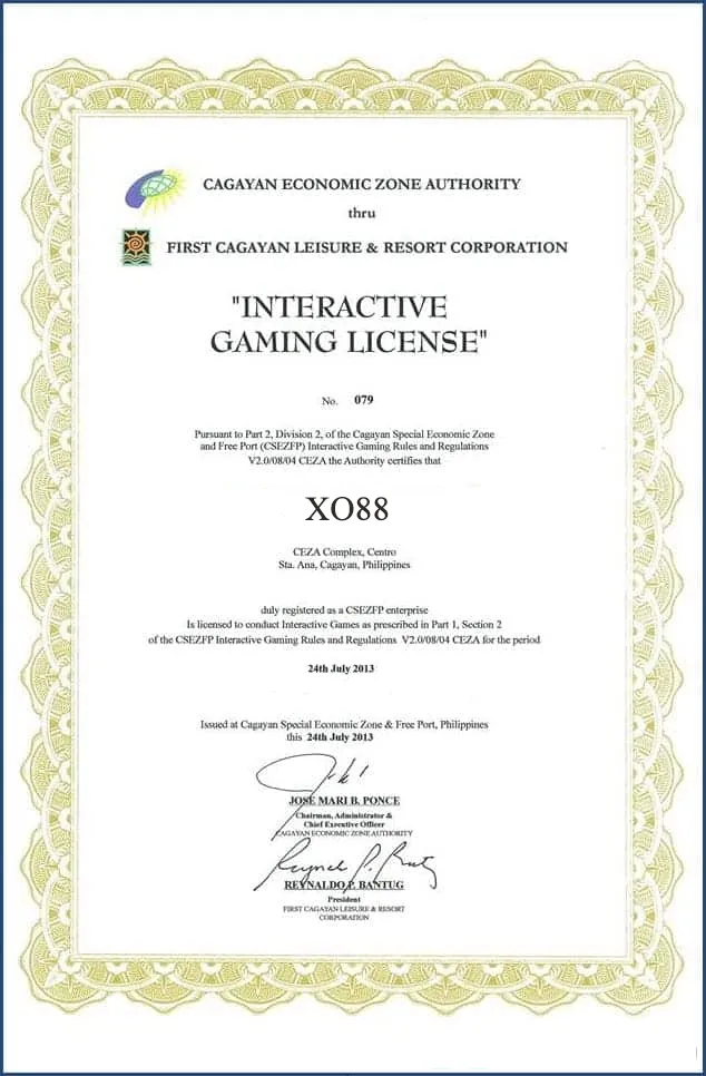 Giấy phép hoạt động hợp pháp từ CEZA & First Cagayan